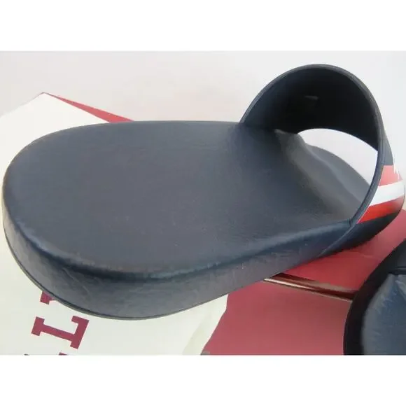 NIB BALLY SIMON NAVY INK RUBBER RED WHITE WEB LOGO SANDAL POOL SLIDES 11 D ITALY